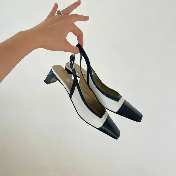 Talbots White and Blue Slingback Heels - Picture 6 of 8